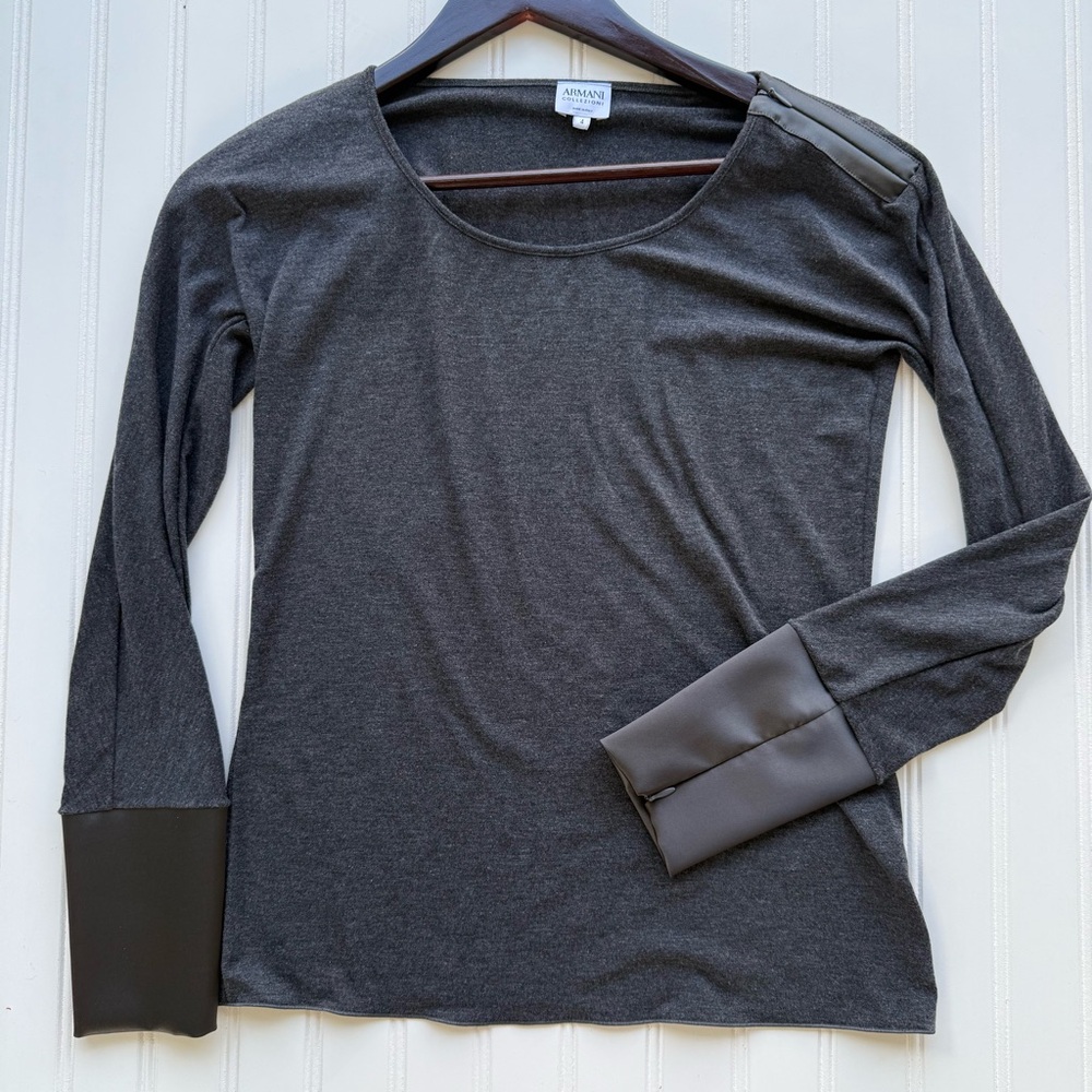 Armani Collezioni Gray Long Sleeve Fitted Tee